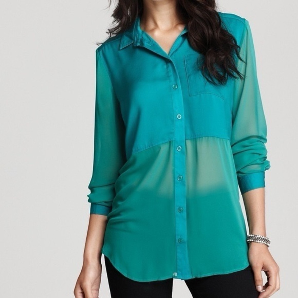 ❤️ Free People ‘Best of Both Worlds’ Sheer Green Chiffon Blouse